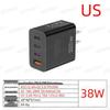 PD 12W USB Multi-Port Fast Charger with EU/US/UK Plugs for Travel