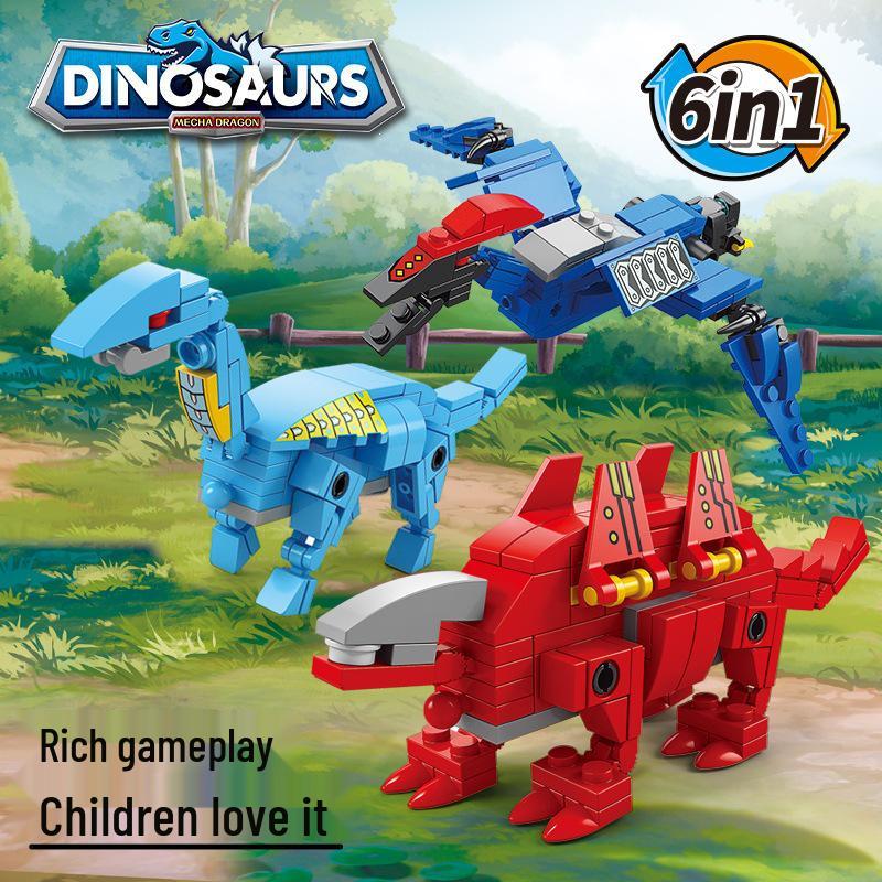 Lele Brothers Dinosaur Robot Building Blocks: Animal Model Puzzle Toy for Kids