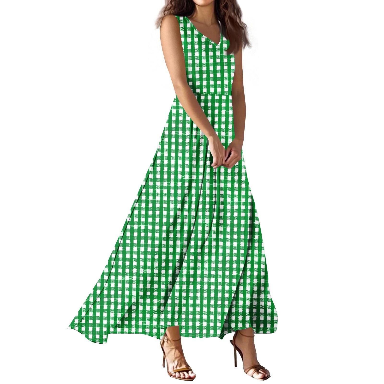 

Женское летнее повседневное модное платье с принтом, платье без рукавов с V-образным вырезом M зелёный