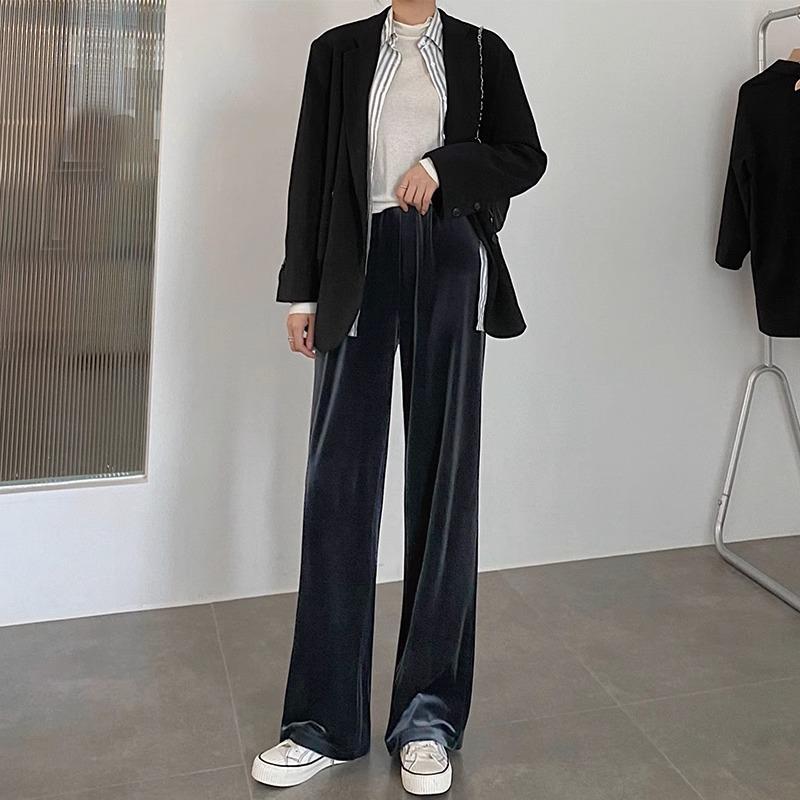 

Women s Black Velvet Wide-Leg Pants - Drapey, High-Waist, Floor-Length Trousers (2026 Spring/Autumn Collection) M (95-106 lbs)