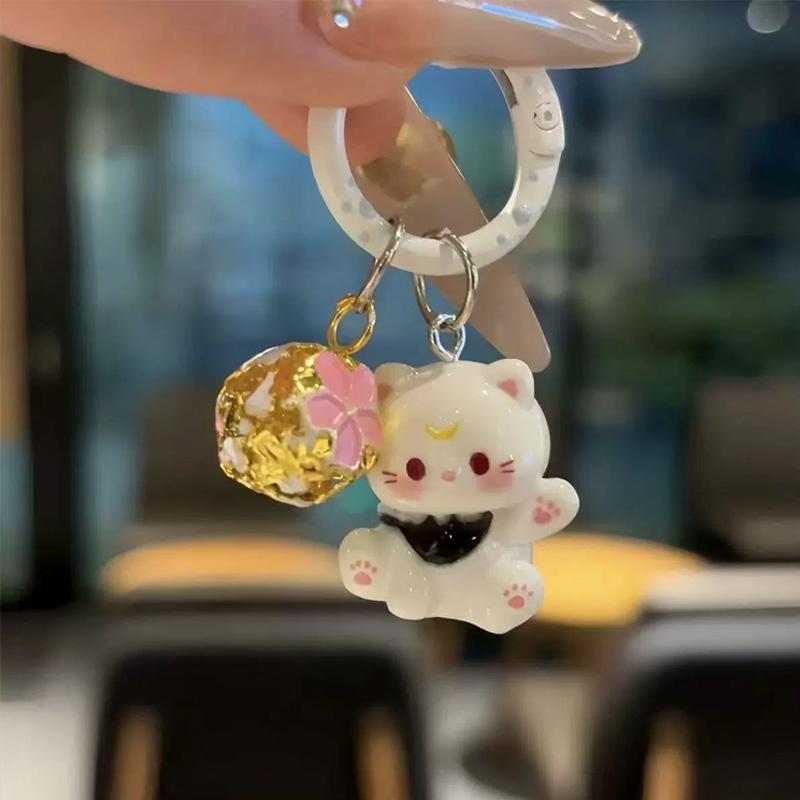 1 Stück Harz Kätzchen Niedlicher Auto Schlüsselanhänger mit Kleiner Glocke Taschenanhänger 3D Katze Schlüsselanhänger Anti-verloren Cartoon Handykette