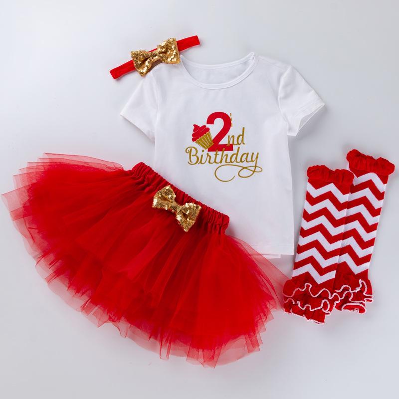 

Наряд из 4 предметов на первый день рождения девочки: Футболка с надписью, юбка принцессы и носки 90 T-shirt set (2 years old)