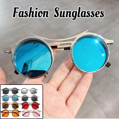 Occhiali da sole Steampunk da uomo Eleganti Rotondi Ispirati al Punk Unisex Vintage Lusso Stile Retrò Uv400 Occhiali da sole per le vacanze