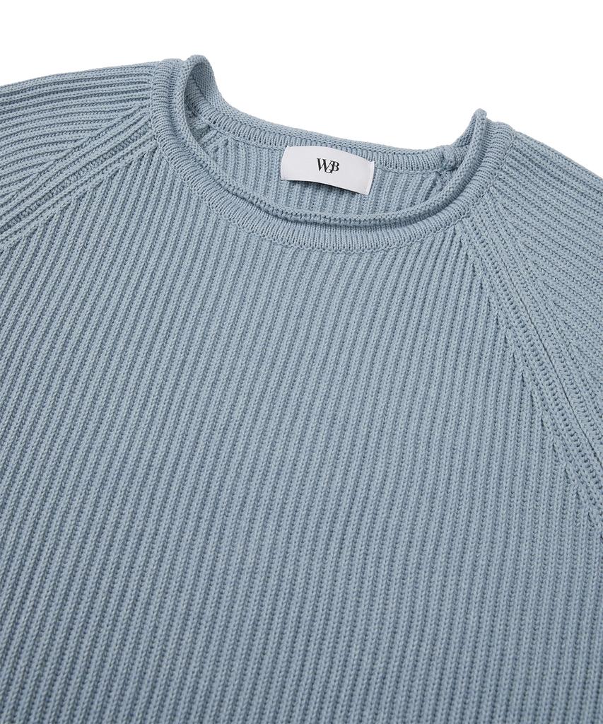 WEST GRAND BOULEVARD French Oversized Raglan Ribbed Cotton Knit Baby Blue