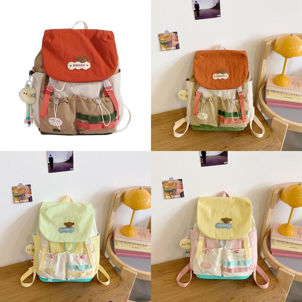 Fresh College Student Backpack With Anti Splash Nylon Fabric And Letter Pattern For Girls