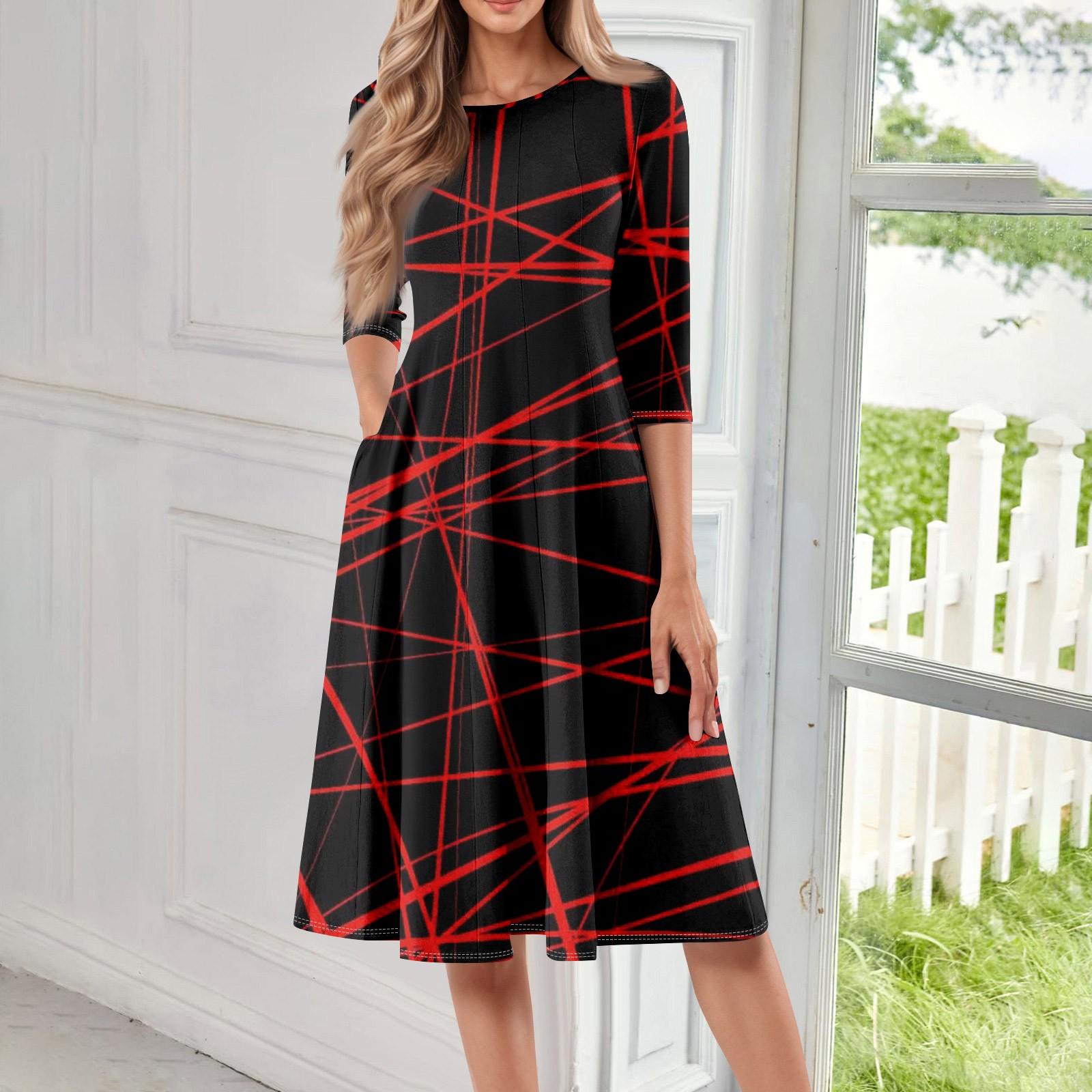 

Женское повседневное модное миди-платье с круглым вырезом, рукавом три четверти и принтом на Хэллоуин XL киноварь