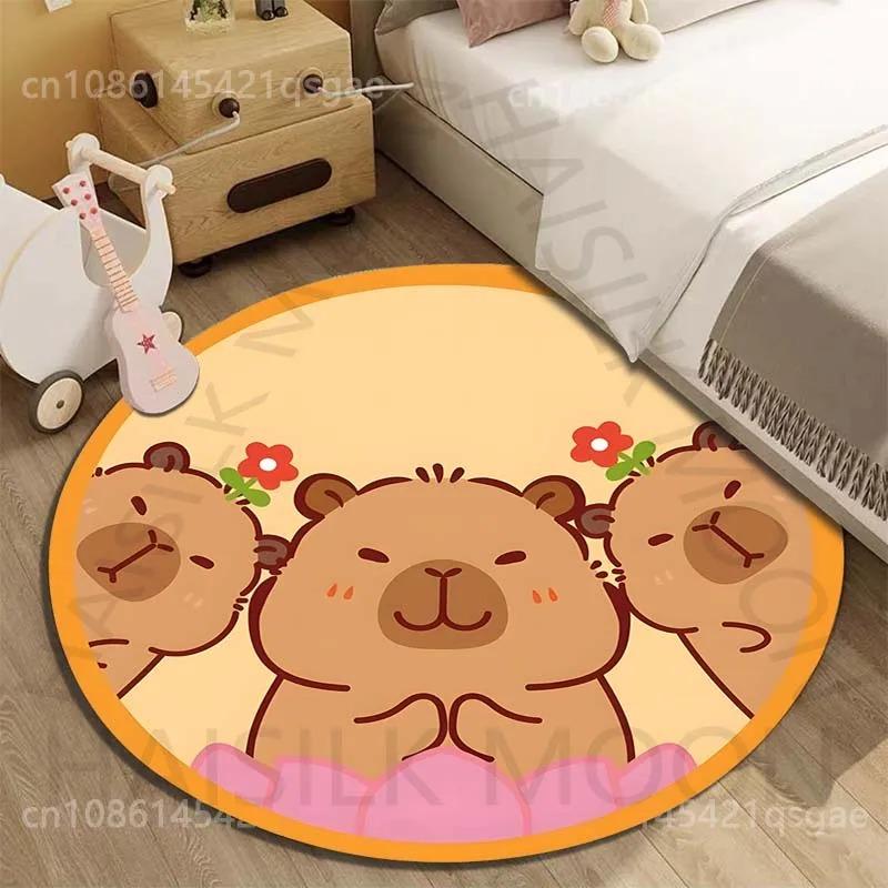 Disney Capybara Cartoon Gedruckte Runde Matte Wohnzimmer Sofatisch Schlafzimmer Boden Teppich Große Fläche Haustier Teppich Heimdeko Geschenke