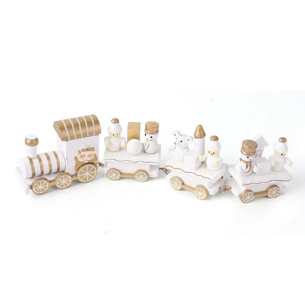 Wooden Mini Train Decor Set Christmas Party Snowman Ornament Plastic or Wooden Tabletop Cake Decoration Props Train Kids Toys
