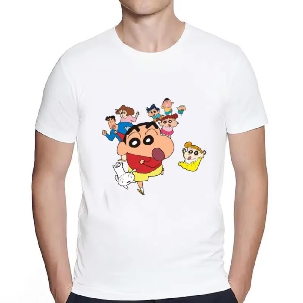 MINISO Letní Nové Pánské Roztomilé Anime Kreslený Shin-chan Potisk Bavlněné Tričko Krátký Rukáv O-výstřih Trička Streetwear Neformální Pár Topů