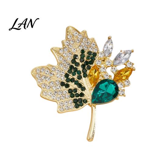 Non-fading Leaf Pin Retro Rhinestone Maple Brooch, Shape Lapel for Women, Oxidation Resistant Brooch Decorative Badge Clothes Bag Hat Scarf зелёный