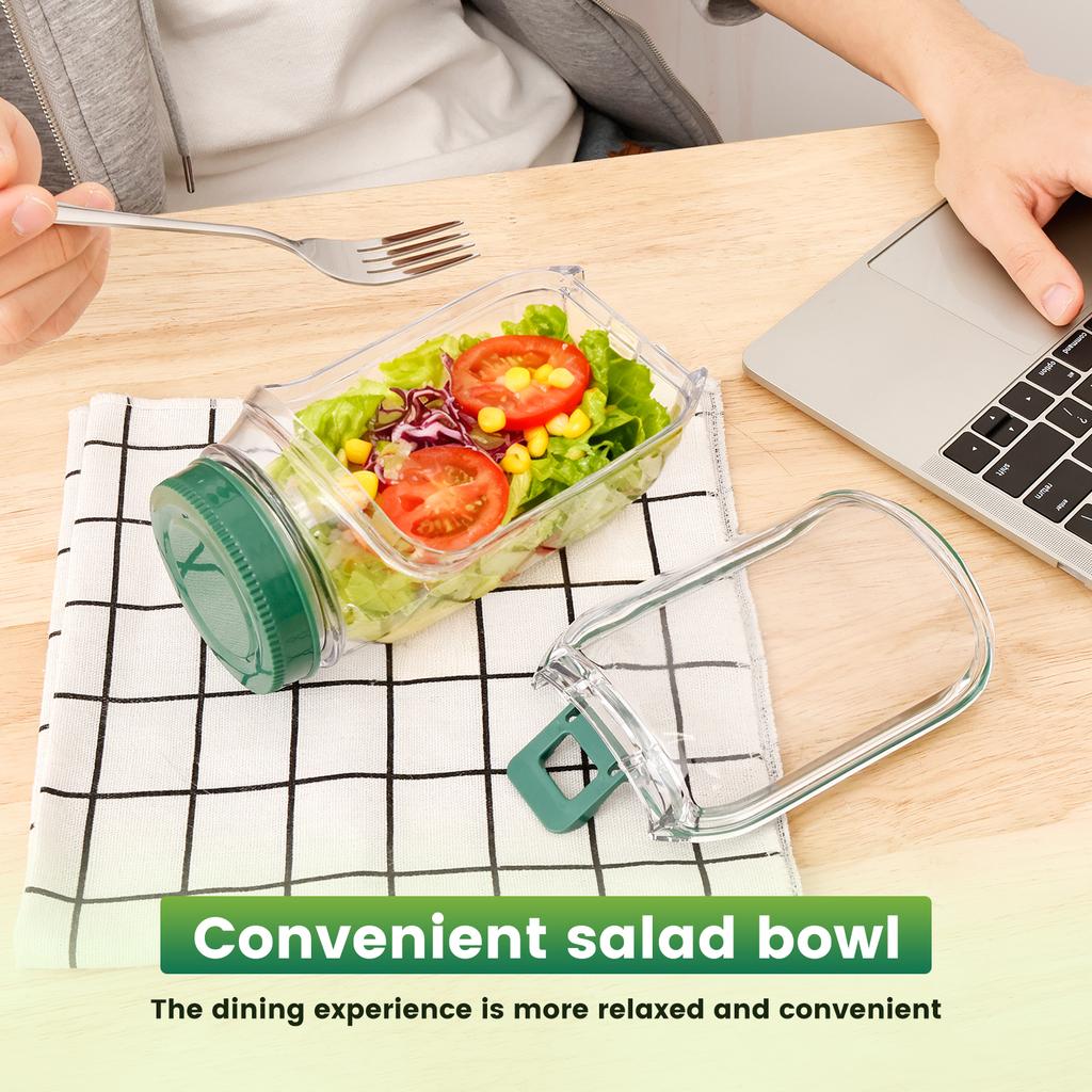 Salad Pod Multi-functional Food Storage Canister Portable Salad Jar with Lid Stainless Steel Fork Sealed Plastic Salad Container
