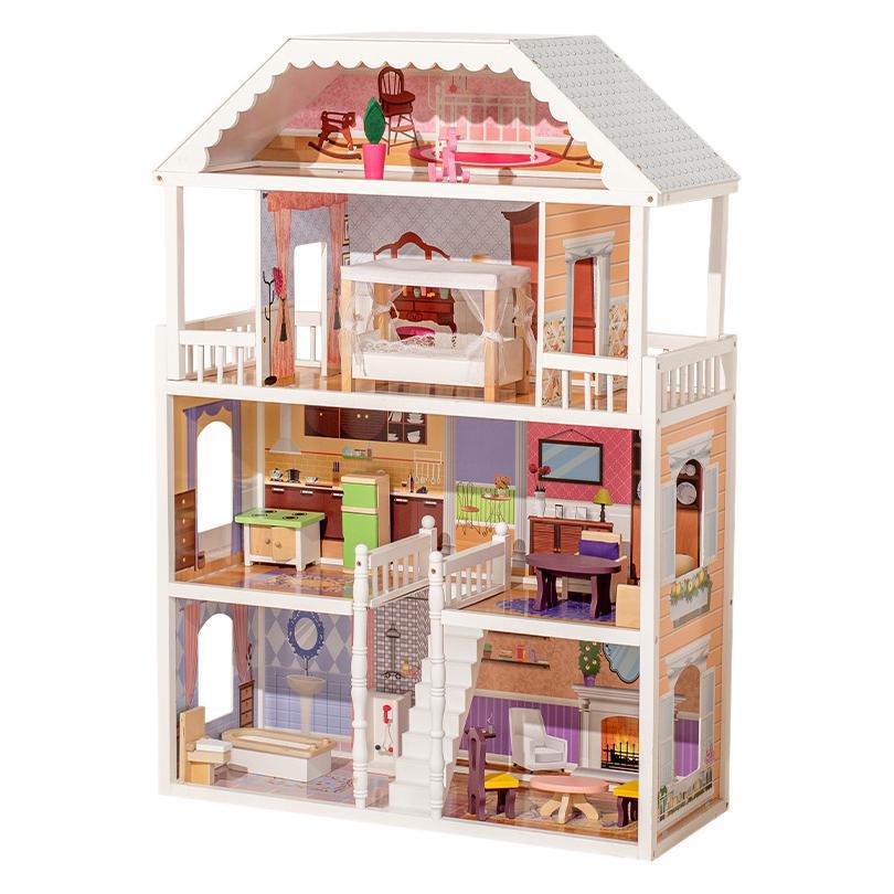 Nordic Princess Wooden Dollhouse - Large Villa for Children's Pretend Play