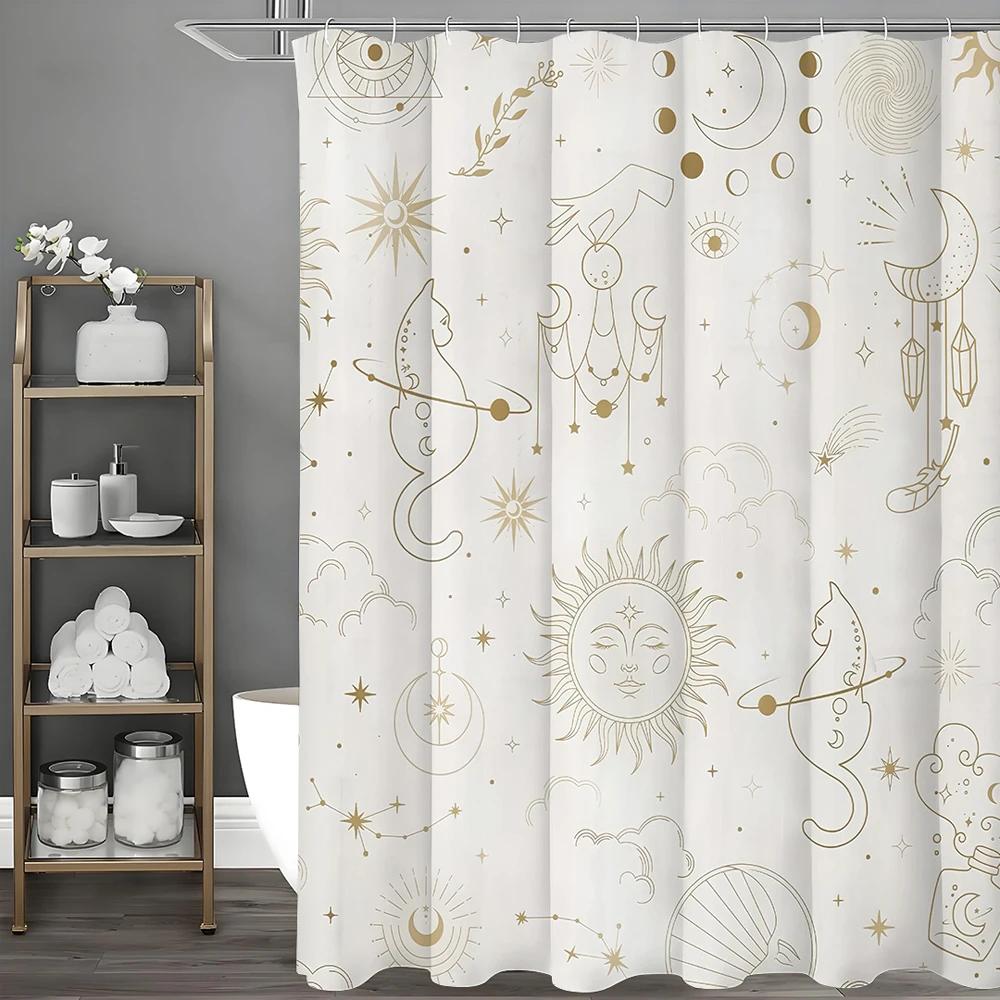 

Sun God Moon Cat Stargazer Shower Curtain, Bathroom Decorative Shower Curtain, Waterproof Shower Curtain With Hooks W60H190(CM)-1 Pcs