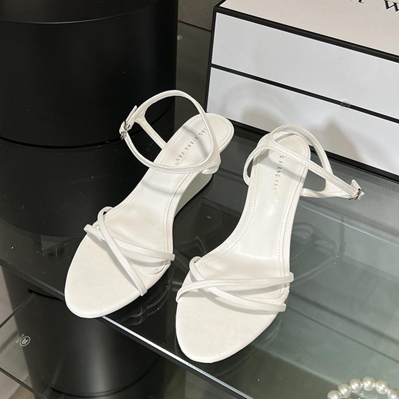Fashion SUOJIALUN 2025 Summer New Brand Women Sandal Fashion Narrow Band Ladies Elegant Gladiator Shoes High Wedges Heel Pumps Shoes