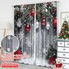 2D flat printing 2pcs Christmas Window Curtains With snowflakes_ red balls and green plants Polyester Without Electricity
