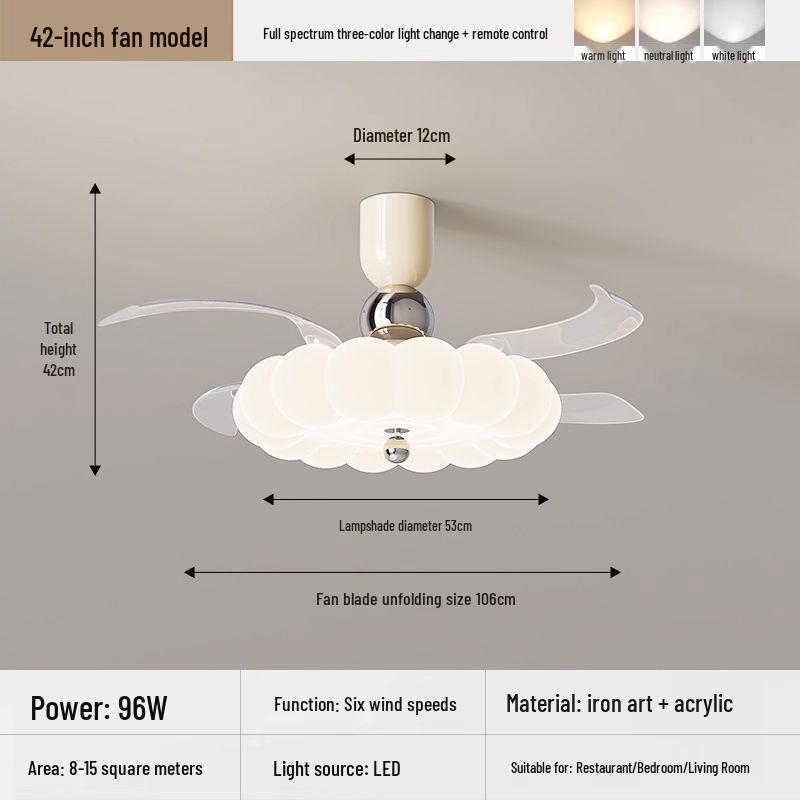2026 Cream Style Ceiling Fan with Light: Eye Protection, Strong Wind, Invisible Blades for Bedroom, Restaurant, or Study Room