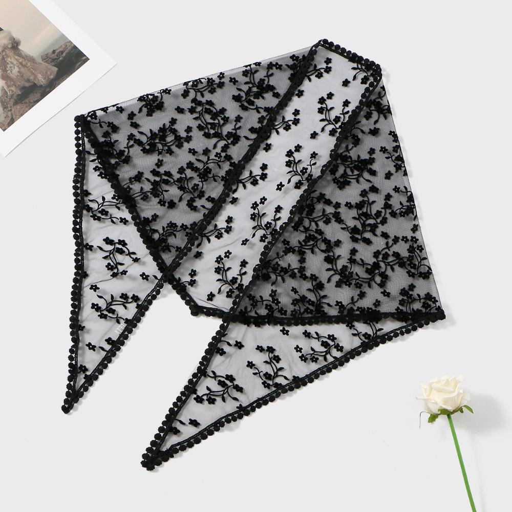 Embroidery Fart Curtain Hollow Out Hair Scarf Headband New Lace HandkerChiefs Women чёрный