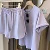 Bestselling Casual Letter Print Sportswear Set with Round Neck, Short Sleeves, and Drawstring Shorts - Perfect for Home or Outings