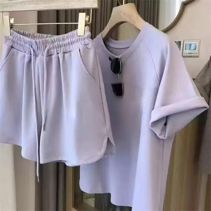 Bestselling Casual Letter Print Sportswear Set with Round Neck, Short Sleeves, and Drawstring Shorts - Perfect for Home or Outings
