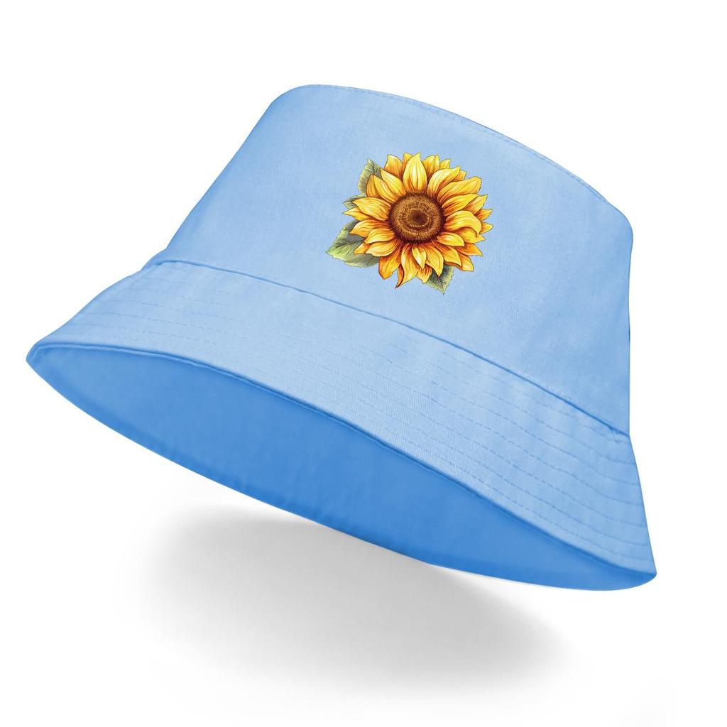 Sunflower Print Bucket Hat , Flower Fisherman Hat Trendy Simple Sun Protection Fishing Cap
