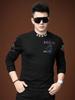 European Style Autumn Half-Turtleneck T-Shirt for Men, Trendy Bear Rhinestone Long-Sleeve Casual Top Men's Tee