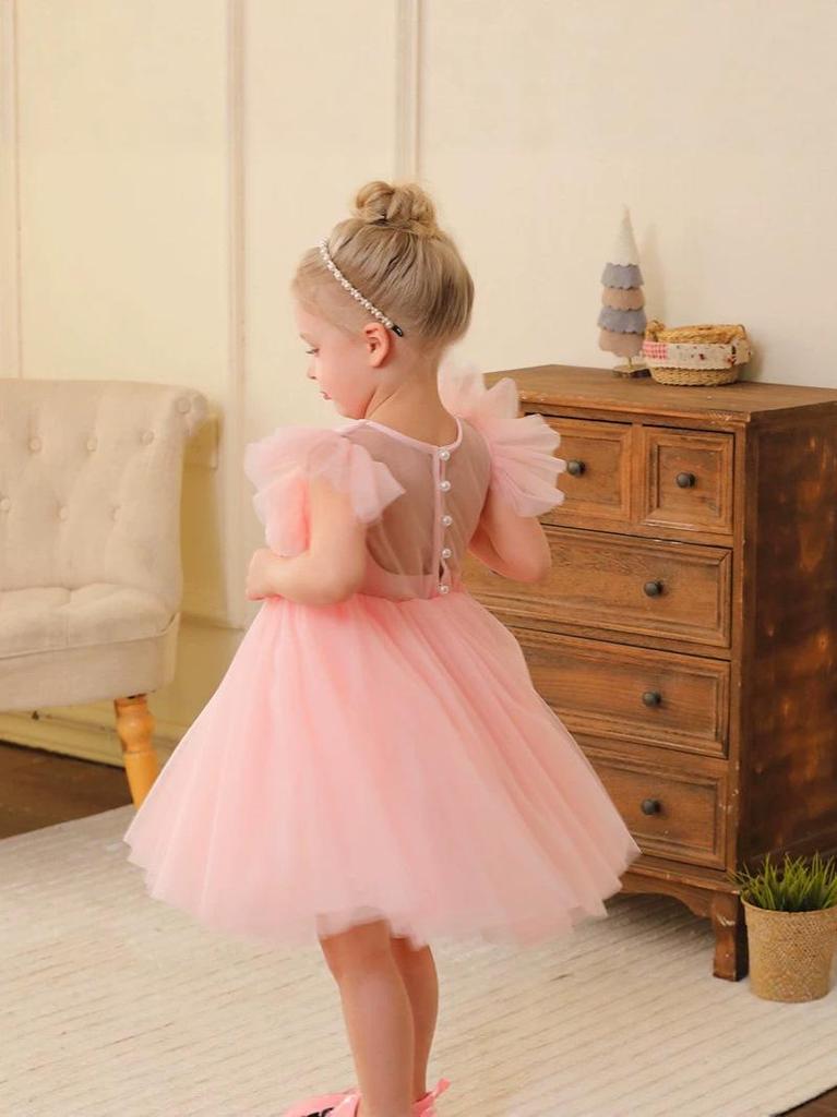 Formelles Kinder-Prinzessinnenkleid mit Fledermausärmeln und offenem Rücken für Klavieraufführungen und Hochzeiten