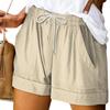 Lässige, einfarbige Shorts für Damen mit elastischem Taillengurt und weitem Bein und Taschen