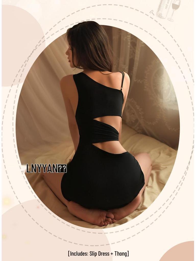 Manyan Sexy Lingerie: Oblique Shoulder Slit Skirt & Suspender Set - Club Secretary Look #8557