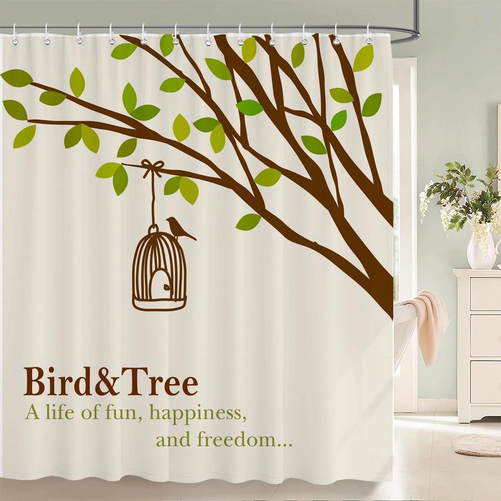 Plants Tree Leaves Shower Curtains with Hooks Home Decoration for Floral Bathroom Curtain Polyester Fabric Bath Curtain