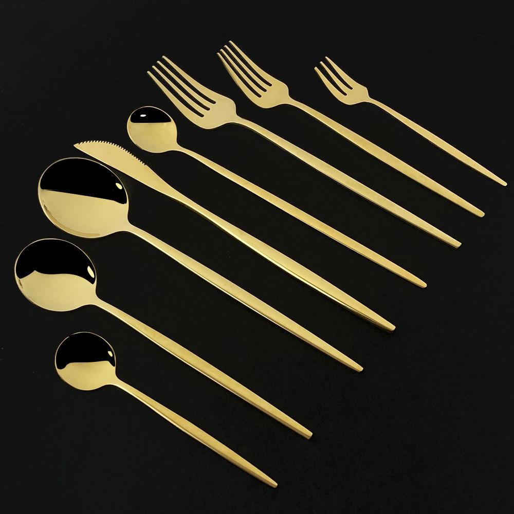 Gold Western Geschirr Geschirr Dessert Messer Gabel Kaffee Löffel Teelöffel Stahl Besteck Set Edelstahl Hause Abendessen Set