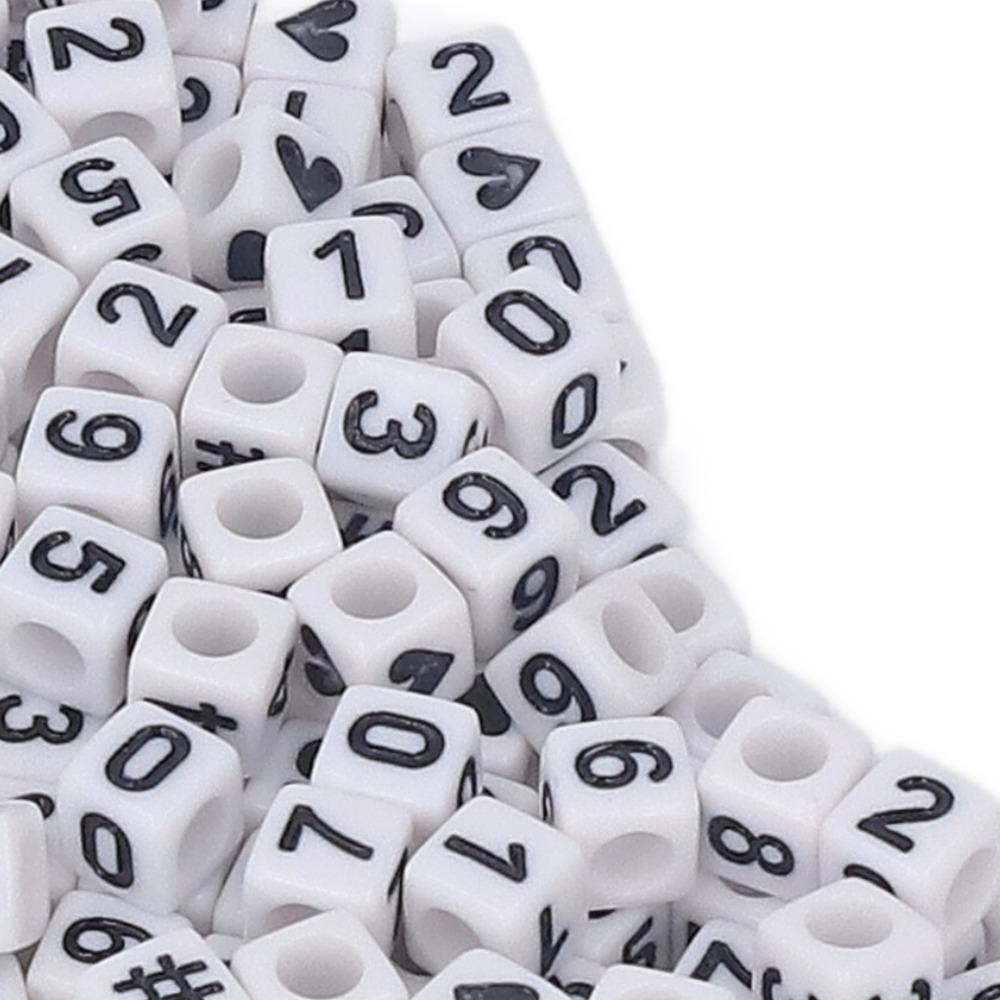 300pcs White Acrylic Number Beads Mixed Numbers 0-9 Loose Beads Bulk DIY Beads Jewelry Making