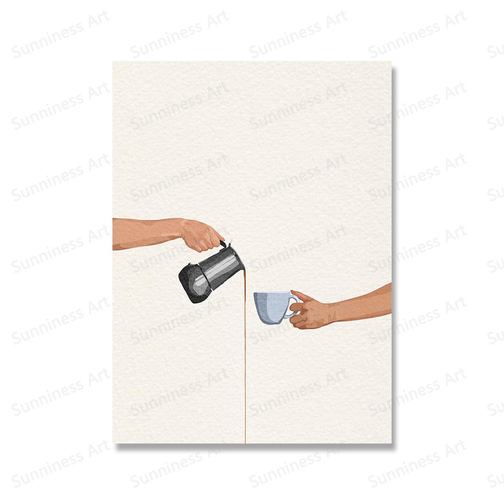 

Девушка повседневной жизни пить кофе есть еду книга любовник плакат скандинавская абстрактная настенная живопись на холсте для гостиной украшения дома 21x30cm No Framed темно-серого