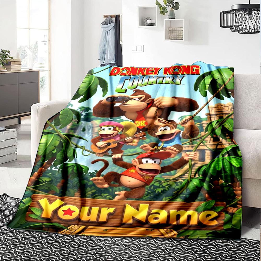 Name Custom Donkey Kong Print Flannel Blanket High Quality Warm Comfortable Cover for All Seasons Perfect for Gifts Home Decor