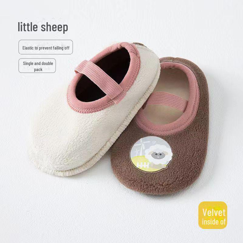 

Детские толстые теплые носки-тапочки для осени/зимы с нескользящей подошвой - уютные домашние носки для малышей/младенцев S (Length 13cm)