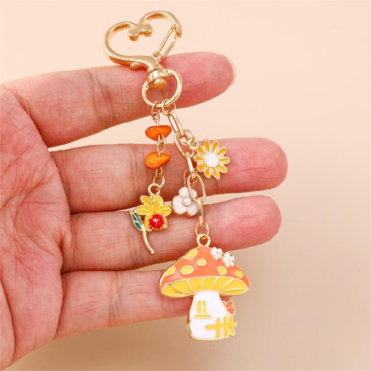 Playful Mushroom Pumpkin Keyring Decorative Beaded Accent Key Organiser Thanksgiving Theme Keychain For Purse Keys