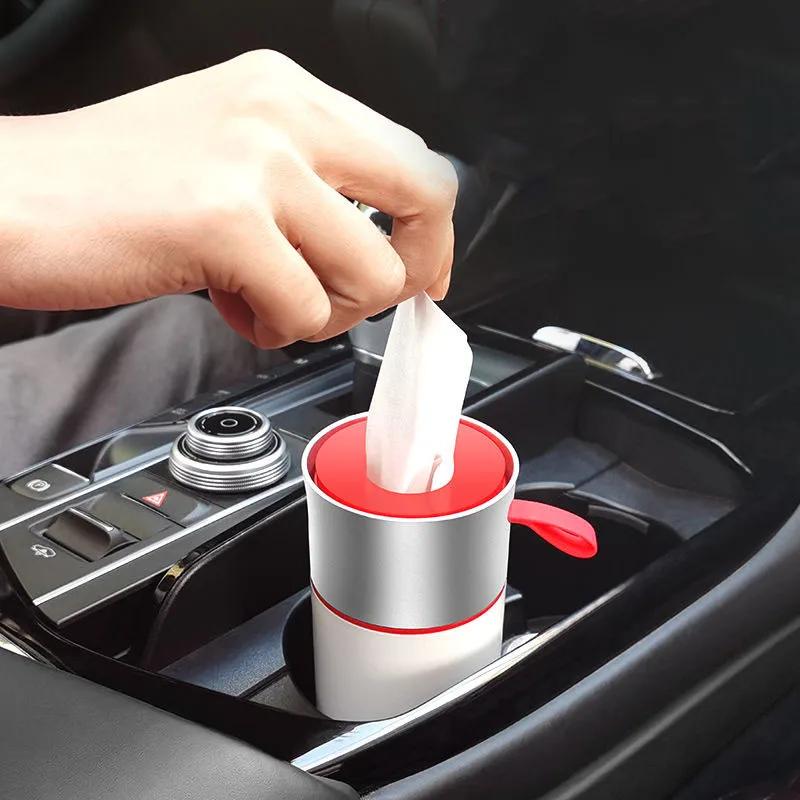 Car Interior Hanging Decor - High-end Cylinder Metal Tissue Box, Aluminum Alloy Tissue Holder, Accessories