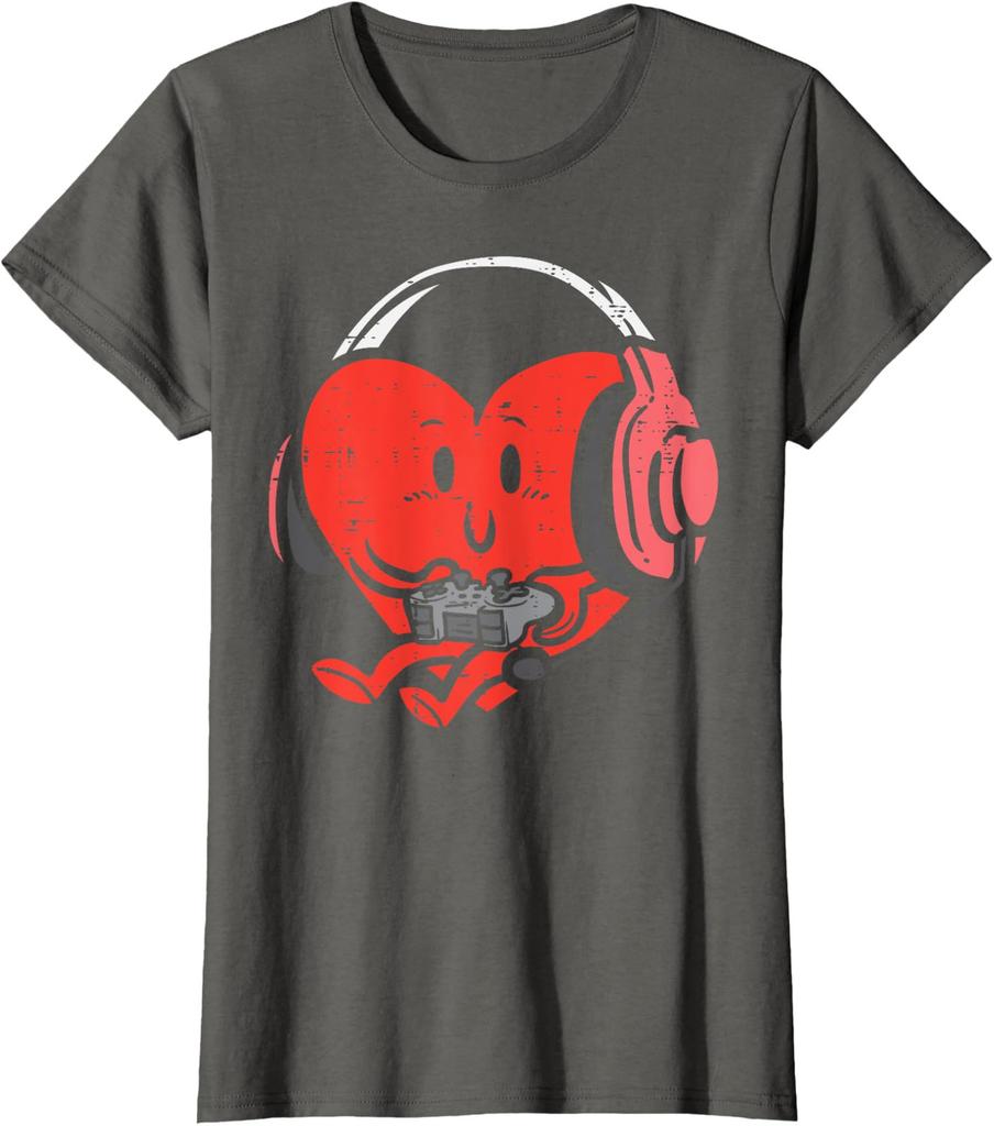 Valentines Day Heart Gamer Gaming Lover Cute Present Ladies' Crewneck T-Shirt