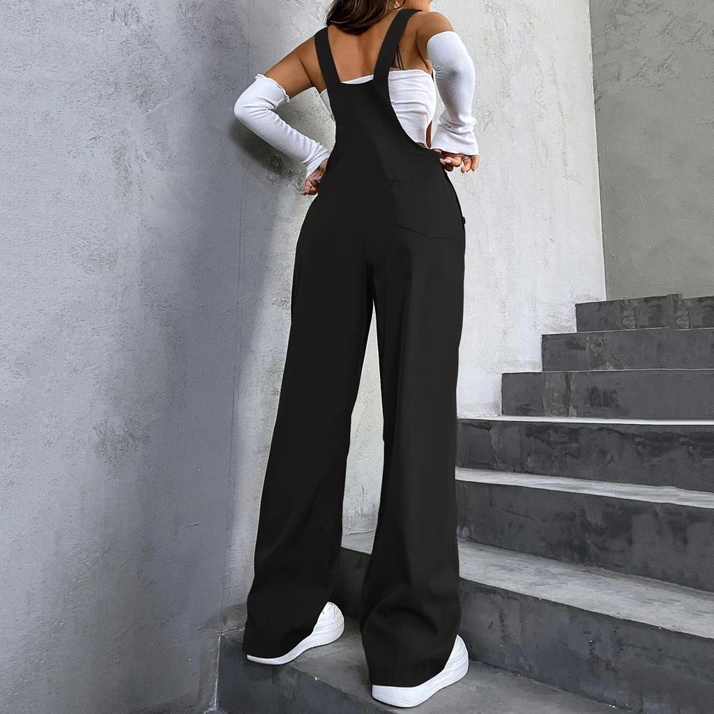 Damen Mode Vintage Tasche Gerade Bein Arbeitskleidung Overalls Lässige Hose Farbe Jumpsuit