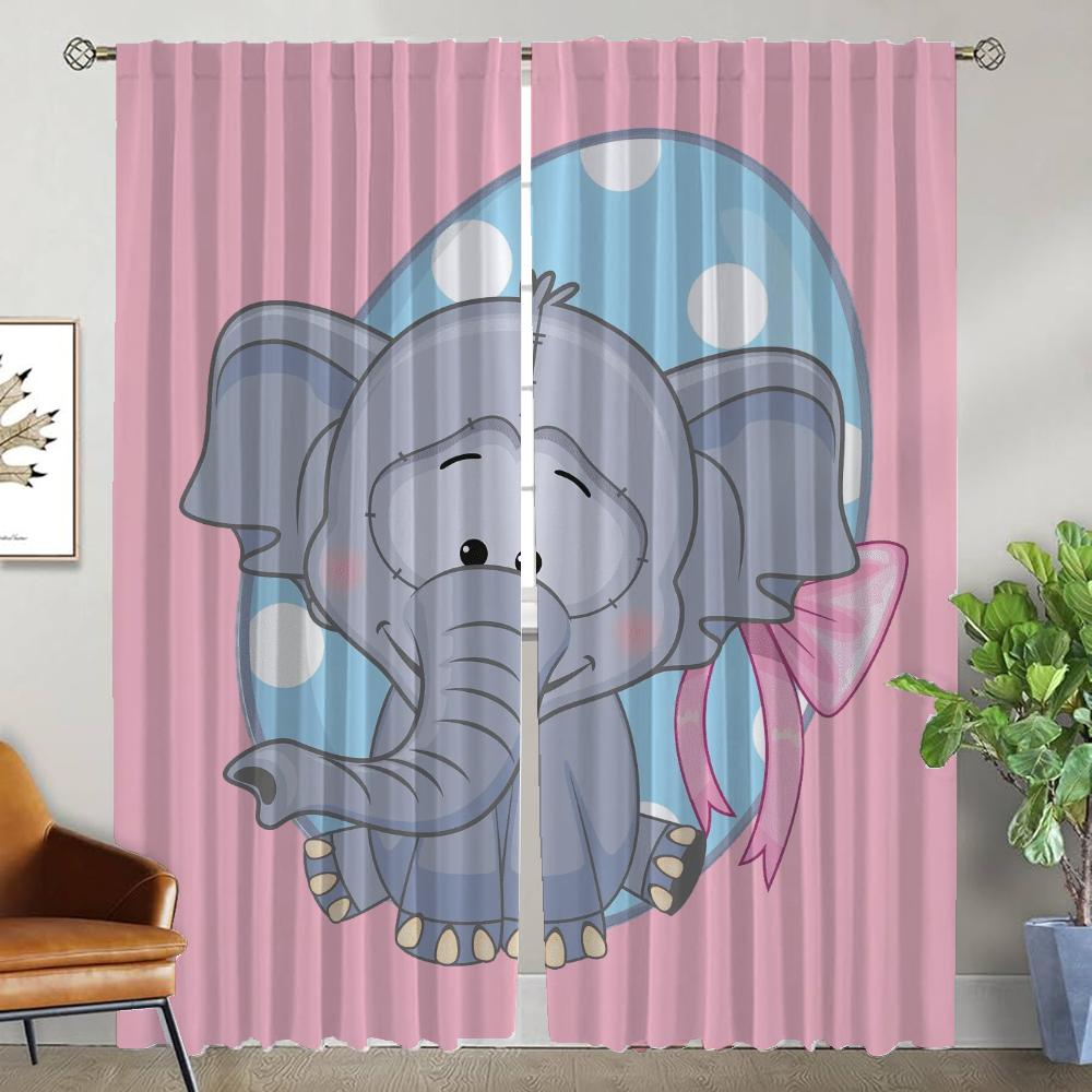 Anti-Mücken-Vorhänge für Kamera Elefant Karton Tüll für Schlafzimmer Vorhänge Kinderzimmer Wohnzimmer Vorhang-Sonnenschutz Trennwand