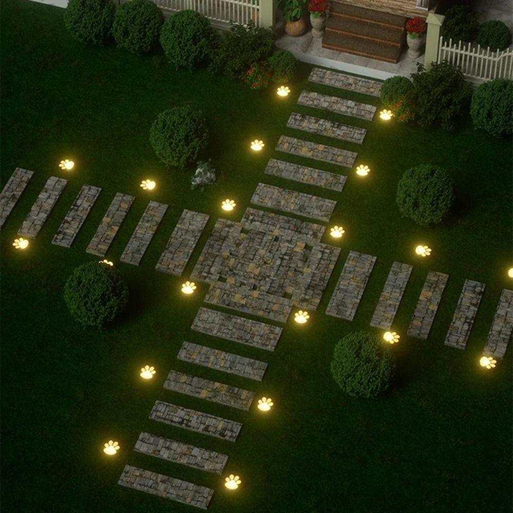 4Pcs Solar Powered Dog Cat Animal Paw Print Light Energy Saving Path Lawn Lamp  Summer Camping