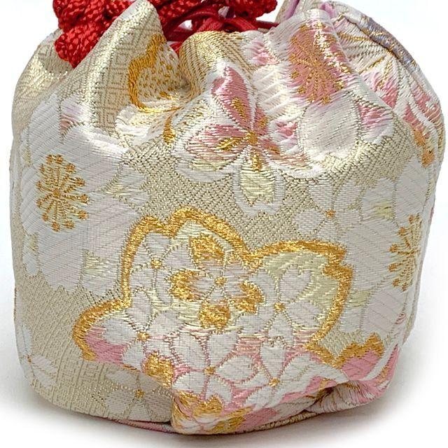 Used Shichi-Go-San Drawstring Purse, Kyoto Nishijin, Luxury Children's Drawstring, For Children's Kimonos and Hakamas, Gold Brocade Fabric, Comes in