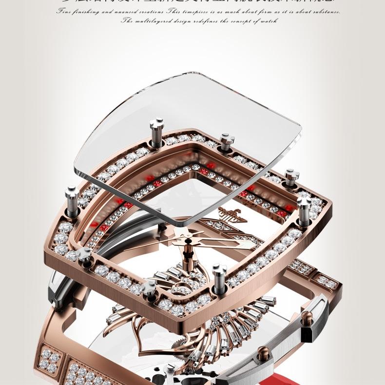 OUPINKE Uhr Hohl Weinfass Mechanische Uhr Mode Silikon Gürtel Wasserdicht Damen Uhr Damen Uhr