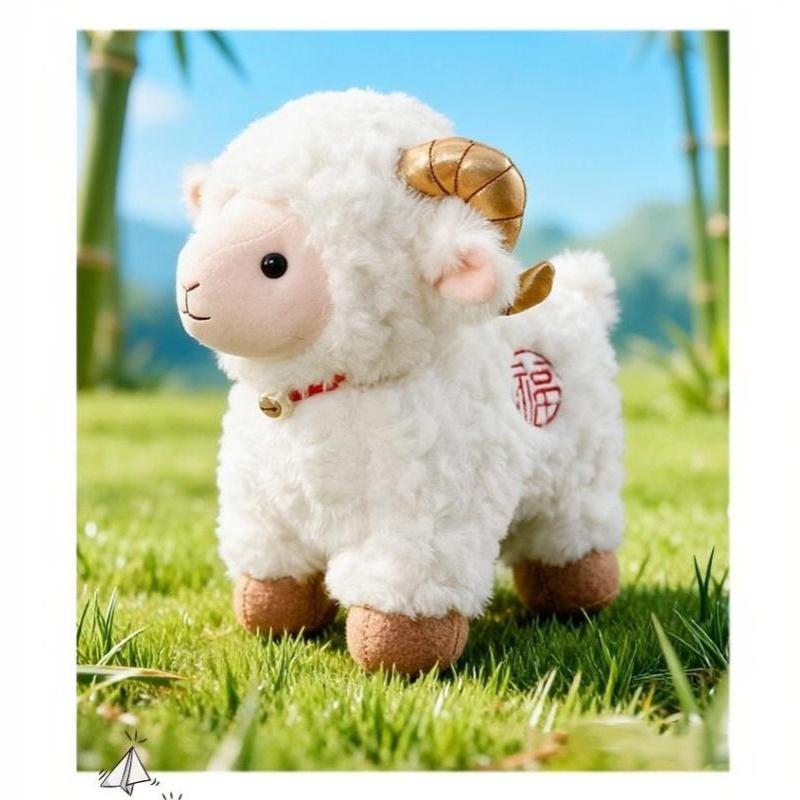 Lucky Sheep Plush Toy Soft Stuffed Animal with Ring Bell 25/30cm Adorable Plushie for Company Annual Event Car Decor