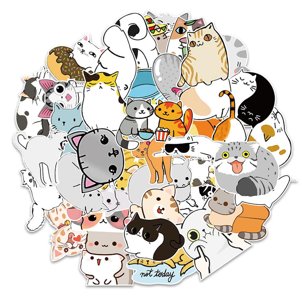 50 Pictures Can Love Cartoon Kitten Stickers Suitcase Car Water Cup Mobile Phone Stickers Waterproof