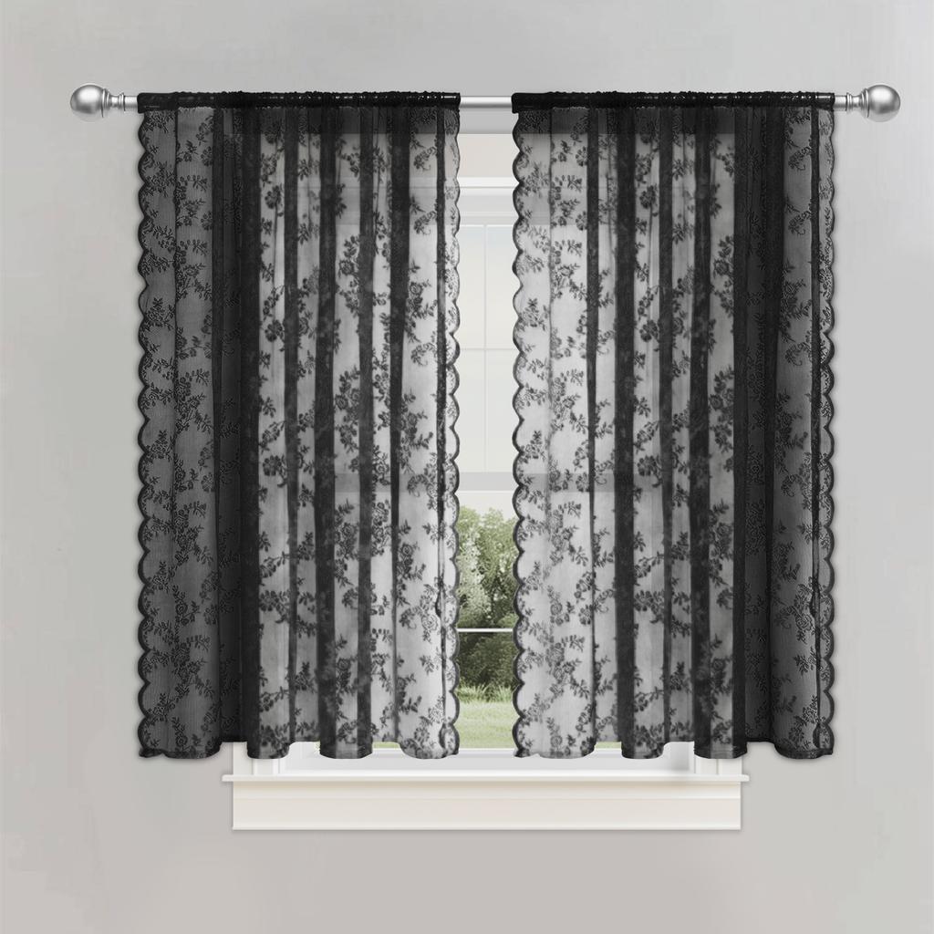 Sheer Romantic Lace Curtain Flower Window Curtains Living Room Bedroom Home Decor Screening Single Panel Polyester With Rod Pocket Washable Ready