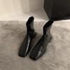 Herbst und Winter neue minimalistische weiche Leder quadratische Zehen vielseitige flache Martin-Stiefel Damen Reißverschluss hinten flache Sohle dünne kurze Stiefel