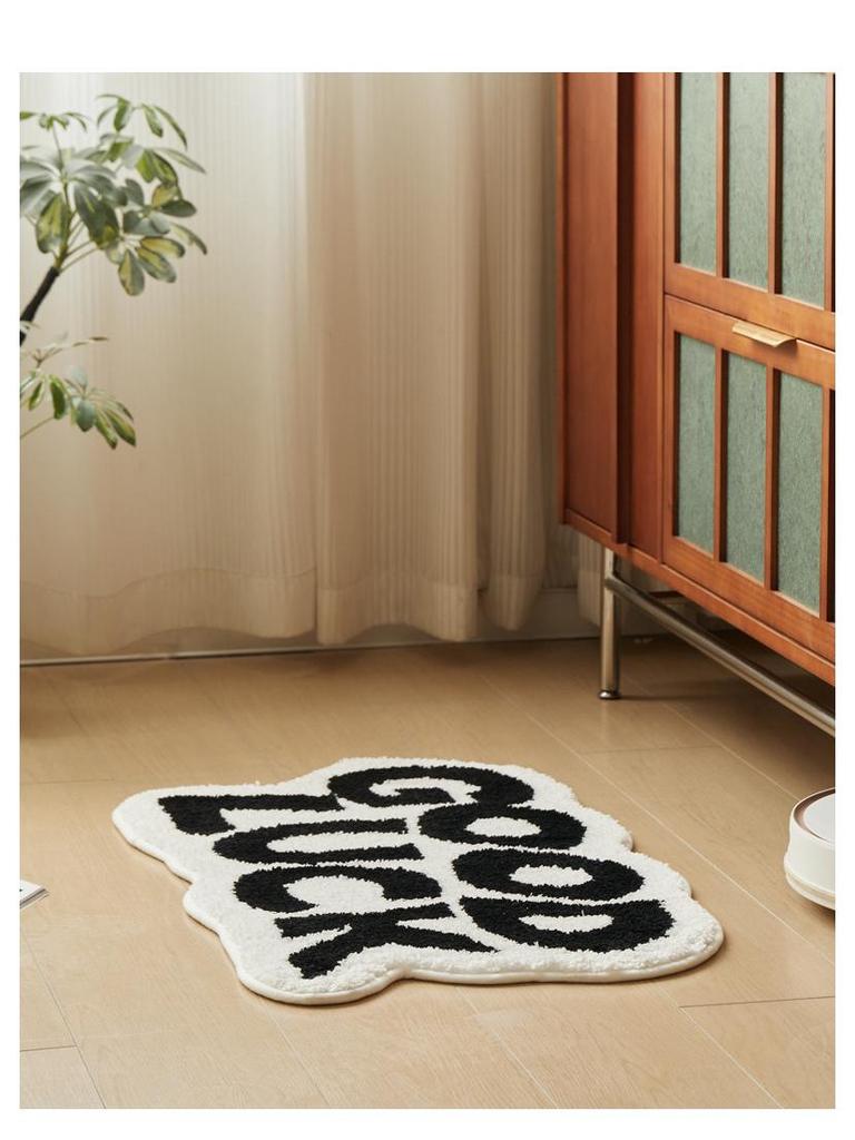 Modern Nordic Letter Flocking Non-Slip Quick-Dry Irregular Floor Mat for Bedroom & Bathroom