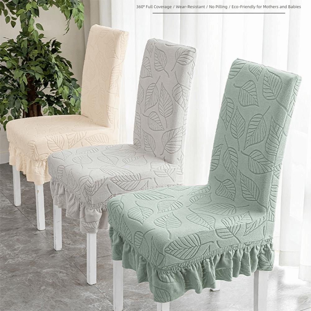 High-elastic Dining Chair Cover Anti-slip Jacquard Stool Slipcover Soft Skirt Edge Backrest Protector for Home Decoration