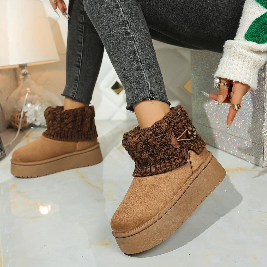 Warm Thicken Plush Snow Boots for Women  Winter Thick Bottom Sock Ankle Boots Woman Non Slip Platform Cotton Botas Mujer