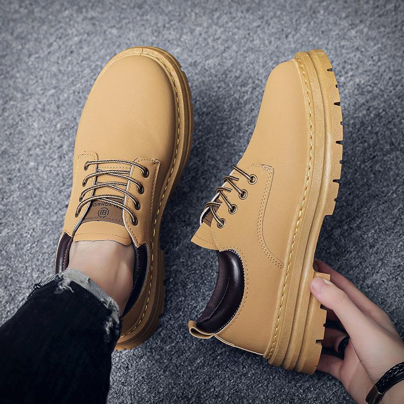 Men's Autumn Martin Ankle Boots - Trendy & Versatile Yellow Thick Sole Work Shoes